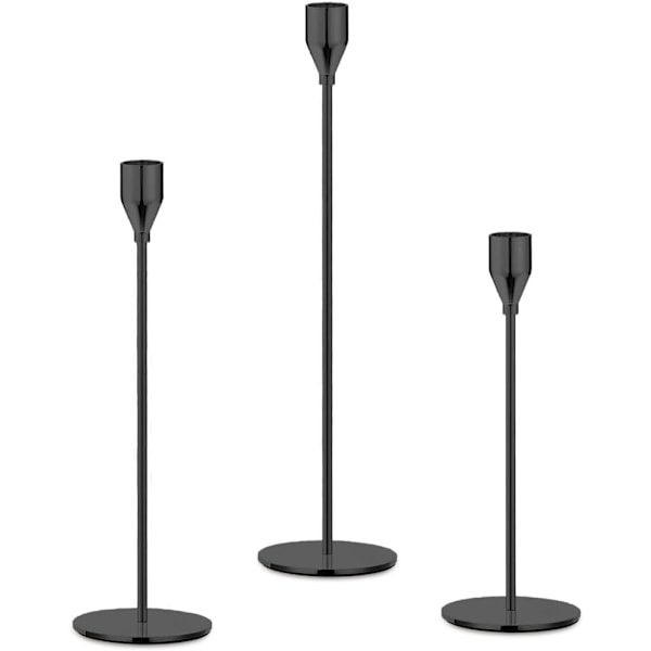 Set med 3 Svarta Ljusstakar, Avsmalnande Ljus Metall Ljusstakehållare - Eleganta Ljusstakehållare för Hemfest Vardagsrum