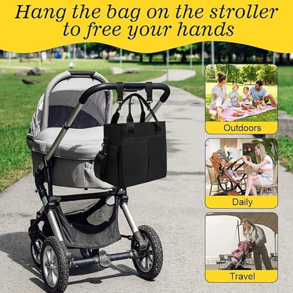 Changing Bag Backpack for Mom and Dad - Black 28x26x14cm Multifunctional Travel Organizer with Adjustable Strap