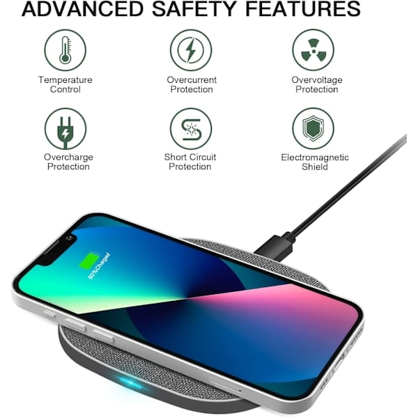 Trådlös Laddare, Trådlös Laddningsplatta för iPhone, 15W Max Snabb Trådlös Laddare för Samsung Galaxy, HUAWEI Mate och Andra
