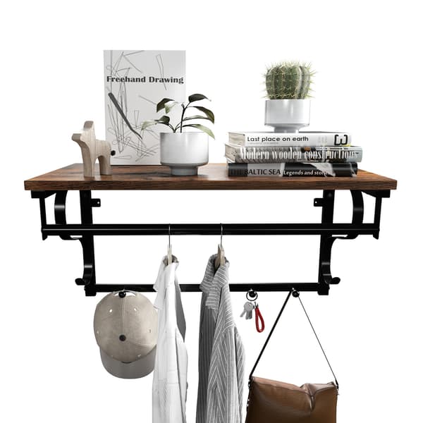 Hat rack with clothes rack in industrial design - Brown/black