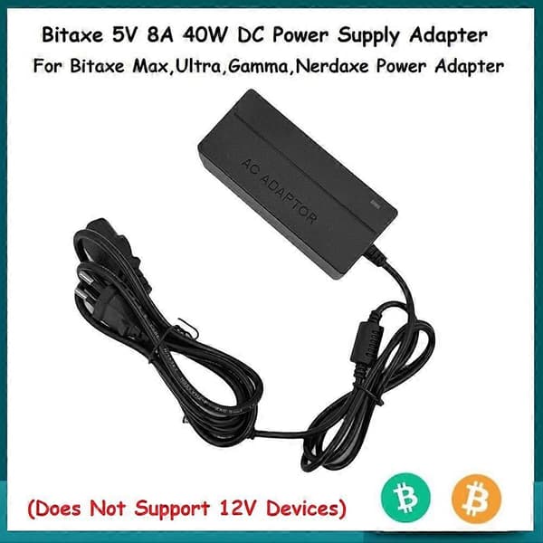Hot deal til lav pris! Bitaxe 5V 8A 40W DC Strømforsyningsadapter for Bitaxe Max, Ultra, Gamma, Nerdaxe Strømadapter EU-plugg - Glad Black