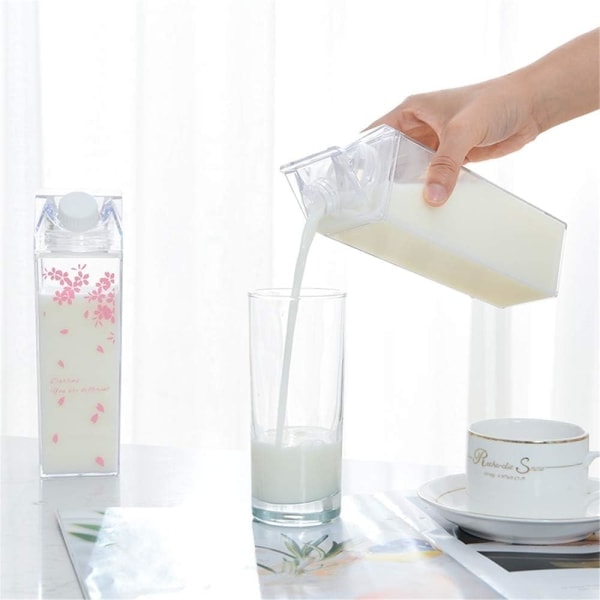 3-pack Milk Carton Vattenflaska Klar Fyrkantig Mjölkflaska Plast