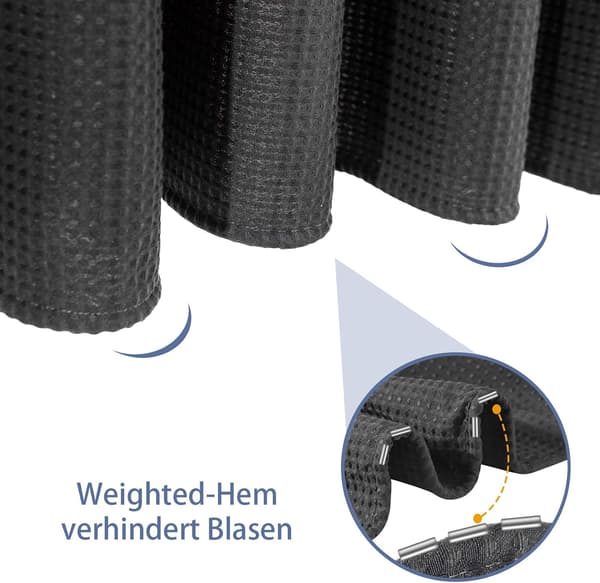 Vaffelmønstret badeforhæng, inklusive gardinringe, sort, 1*1,8 meter 1*1.8m Black