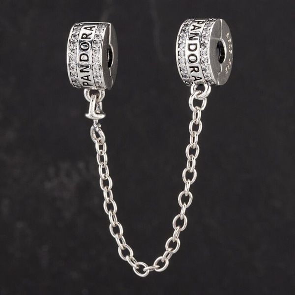 Silver  Logo Säkerhetskedja Clip Charm 5cm Lång 792057CZ