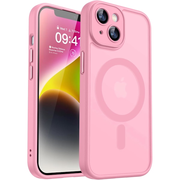 Magneettinen suojakuori iPhone 16 Pro Max -puhelimelle täydellisellä kamerasuojaimella [Yhteensopiva MagSafe-laitteen kanssa] [Läpinäkyvä mattapinta] Suojaava puhelinkotelo, lämmin vaaleanpunainen Pink iPhone 14