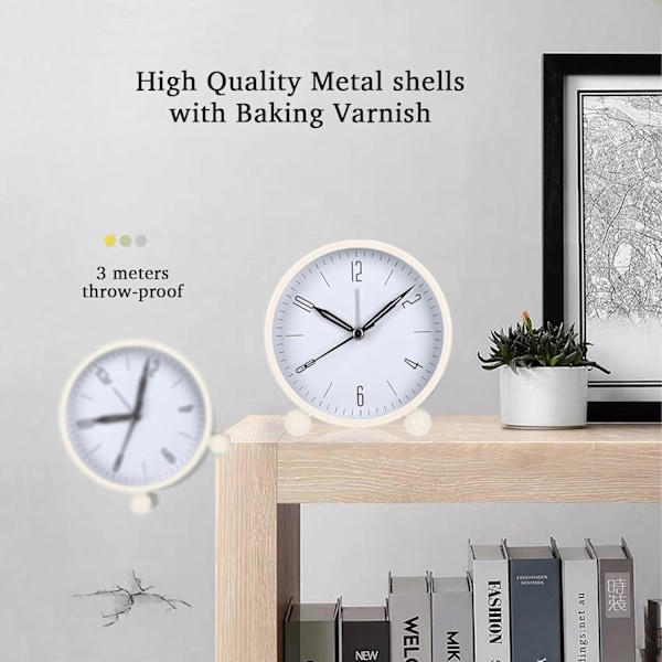Vekkerklokke, Super Stille Tickfri Liten Klokke med Nattlys, Batteridrevet, Enkel Design, Høy Alarm for Soverom