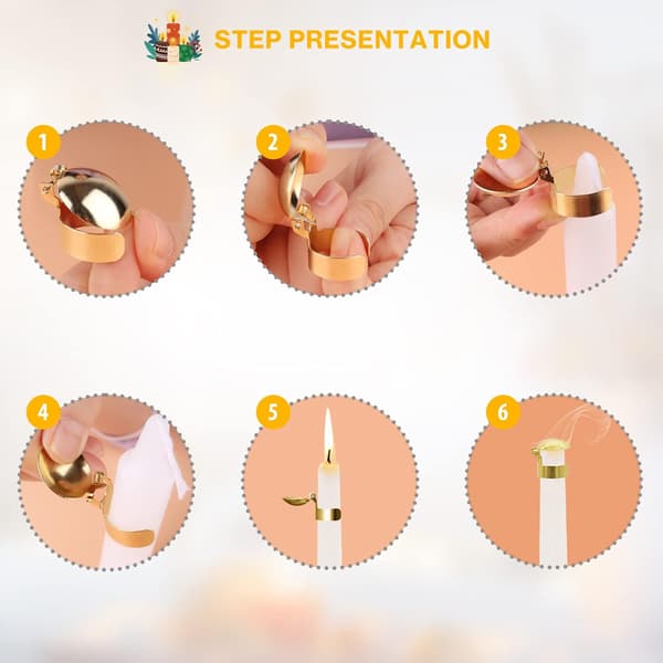Swedish Candle Snuffer Ring - 8 pcs Automatic Wick Stopper Kit with Storage Box (Gold) gold