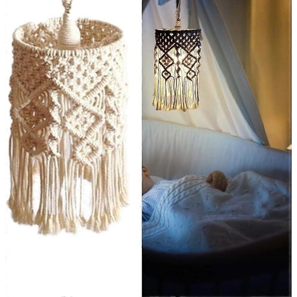 Håndlavet lampeskærm, hvid hængende lampeskærm, boho macrame lampeskærm stue børneværelse kollegieværelse bhmish indretning