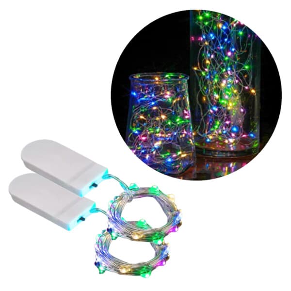 2-pack 1 m Mini LED-ljusslinga, batteridriven, flerfärgad multicolor