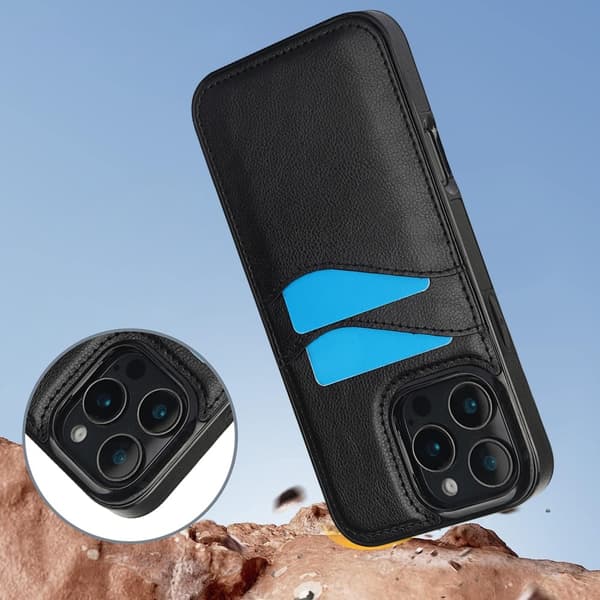 Kompatibelt iPhone 16 Pro Skal med Kortfack Läder Svart 40