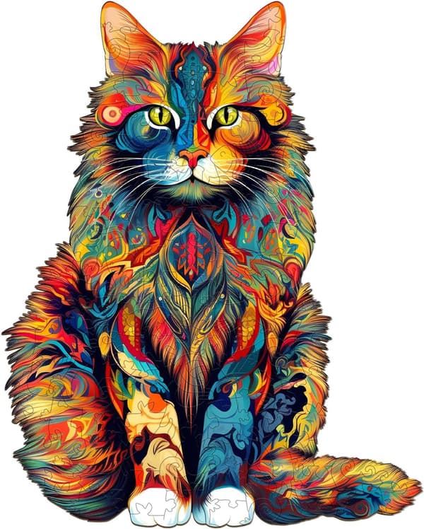 Unikt format djurträpussel, oregelbunden 3D-design, en perfekt present för kattälskare.