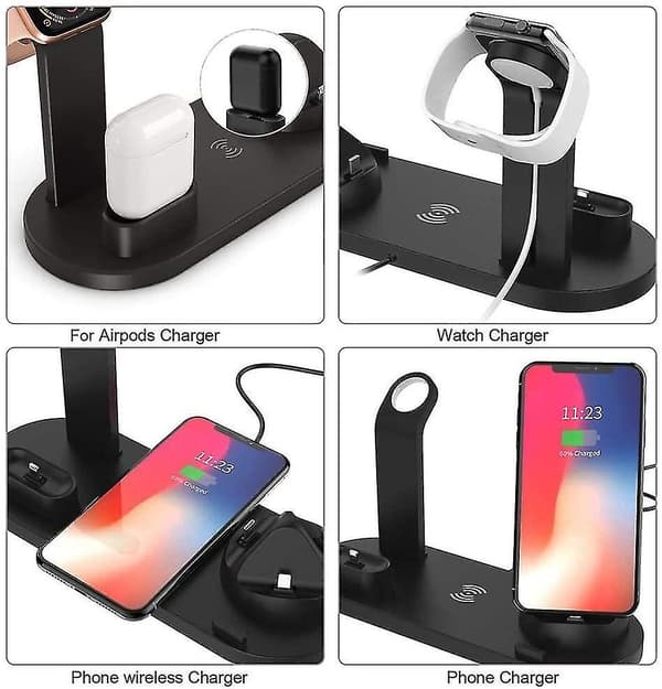 4-in-1 latausteline langattomalla latausasemalla White