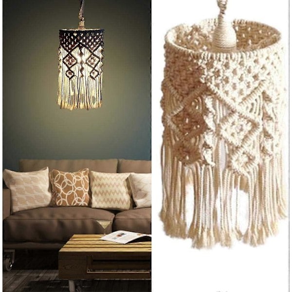 Håndlavet lampeskærm, hvid hængende lampeskærm, boho macrame lampeskærm stue børneværelse kollegieværelse bhmish indretning