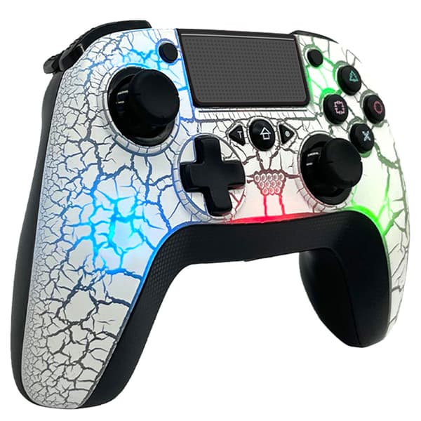Trådløs Controller Kompatibel med PS4, med Unikt Revnedesign/Programmerbar Bagside/Dobbelt Vibration, Kompatibel med PS4/PC/iOS
