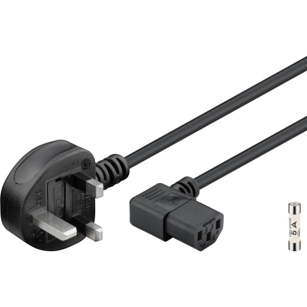 Apparatkabel UK/Storbritannien 90°, 2 m, svart