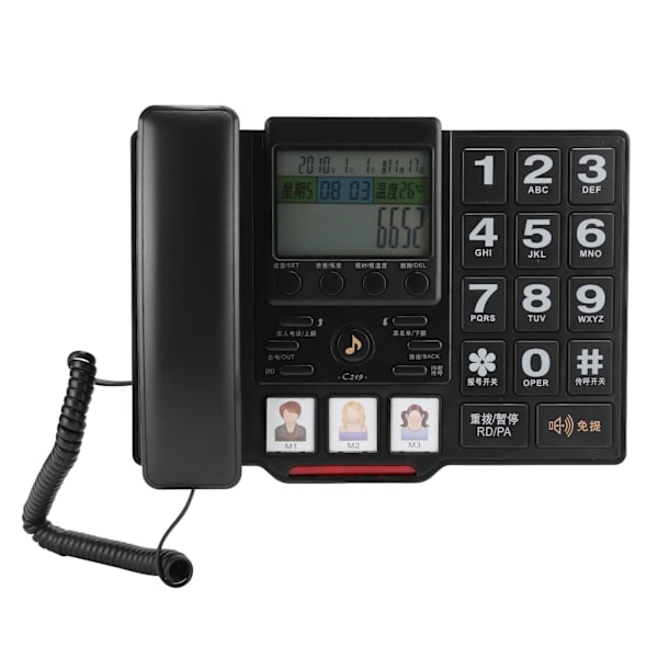 C219 Fasttelefon med nummerpresentasjon, nummerlagring og justerbart volum for kontor