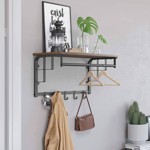 Hat rack with clothes rack in industrial design - Brown/black