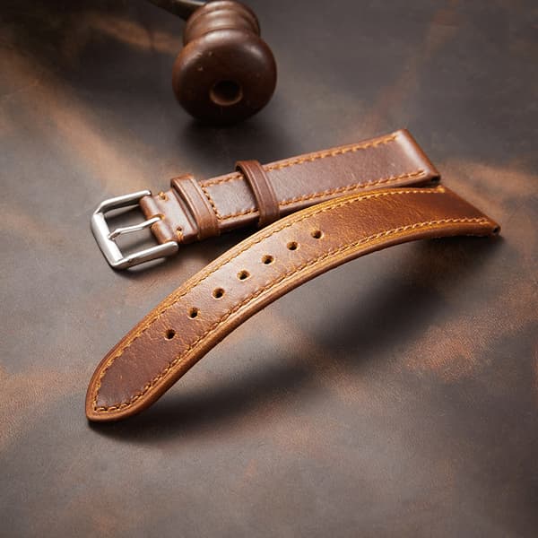 20mm Genuine Leather Watch Strap Double-Sided Light Brown Replacement Band Easy Installation