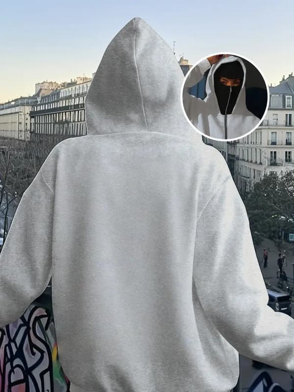 Tjukk genser for menn med dobbel hette, dobbel hette og dobbel krage grå gray XL