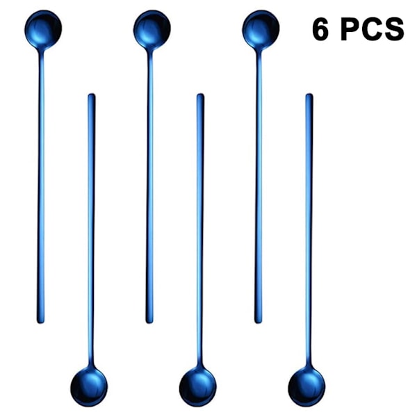 Långskaftade 9,45-tums iste- och kaffeskedar, skedar för kalla drycker, omrörningsskedar, set om 6 blå