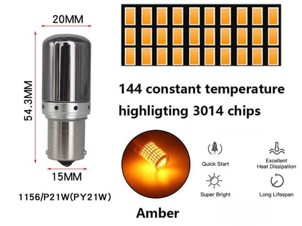 Bau15s gule blinklys Canbus LED-lamper 12v py21w diadem silver Silvergrå