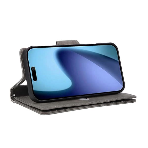 Kompatibel med iPhone 17 Pro Max Magnetisk Læderpung Kortholder Gray