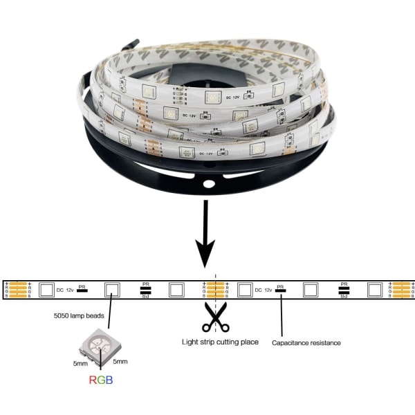 5 meter LED-stripe med RGB / Lyslenke / LED-stripe multifarge
