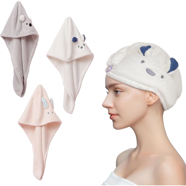 Mikrofiber Hårhåndklæder Hår Turban Håndklæder med Knapper Superabsorberende Hårtørrerhåndklæde Anti-frizz Twist Turban Tørre Hårhatte til Badeværelse (3 stk)