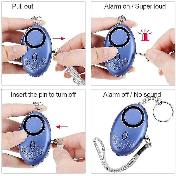 5-pakning 140db personlig sikkerhetsalarm nøkkelring med LED-lys, personlig alarm - Perfekt