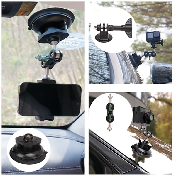 Kameran tuulilasin imukuppikiinnike 1/4 tuuman kierteellä Hero 11 10 9 ja Insta360 -actionkameroille