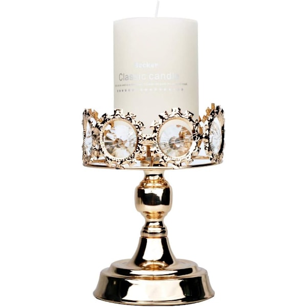 Guld Pillar Ljusstake, Premium Guld Ljusstake med Lyxig Kristalldesign (Guld Kristall)