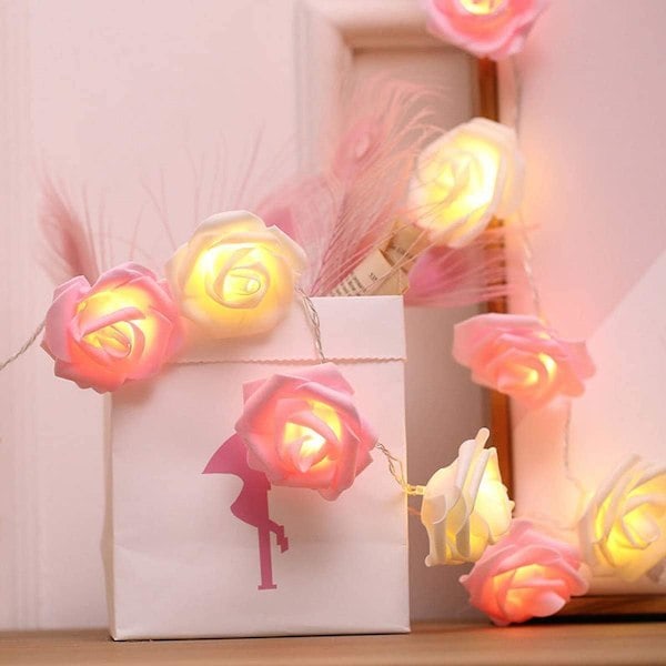 Rosblommor ljusslinga 20 LED romantiska blommor rosor fairy lights
