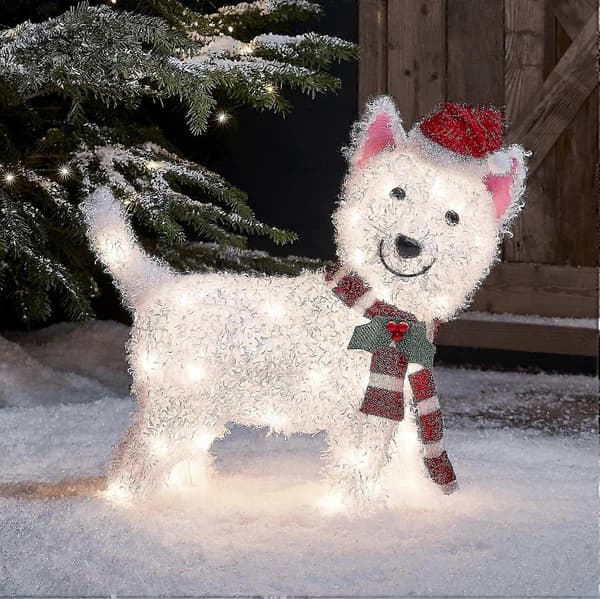Utendørs Julelys Opplyst Westie Hund Figur Hagedekorasjon