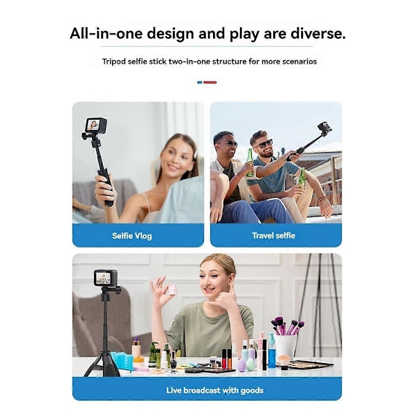 Hurtigmonteret Selfie Stick Foldbart Stativ til GoPro13 Action 5/4/3 Action Kameratilbehør
