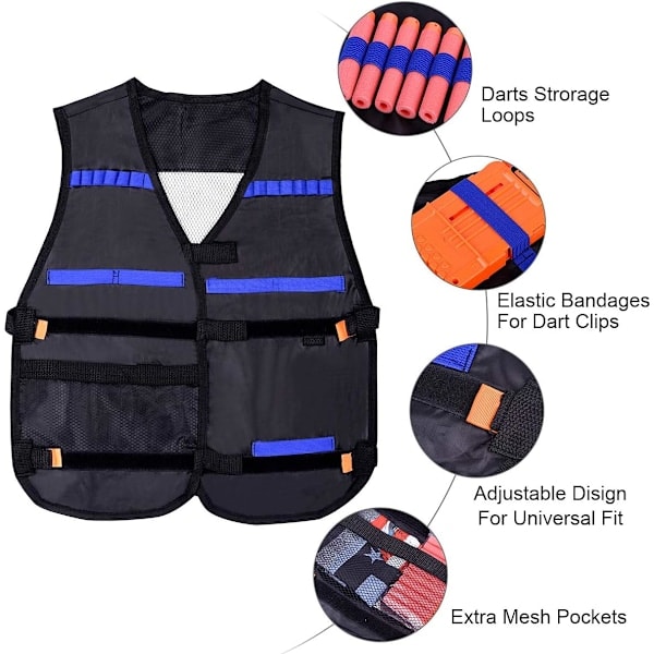 2 Taktiska Väst Jacka Set Nerf N-Strike Elite Set, Nerf Väst för Barn, Taktisk Väst, Nerf Tillbehör Set Taktisk Väst för Barn med 80 pilar refill