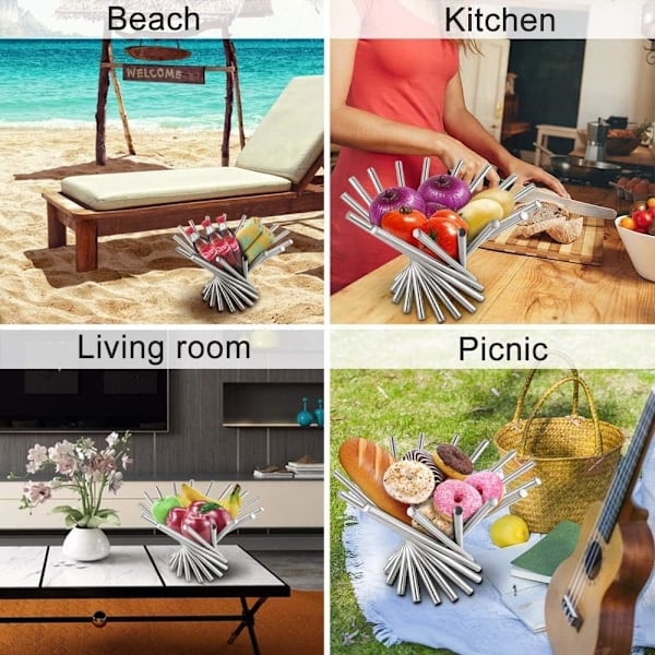 Creative Fruit Bowl in Stainless Steel, Rotating Fruit Bowl for Kitchen Countertop, Aesthetic Fruit Basket Organizer
