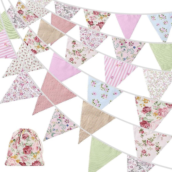 40ft stoff vimpler, 42 stk utendørs vimpel banner, blomstret vintage bomulls trekantet flagg for Ga