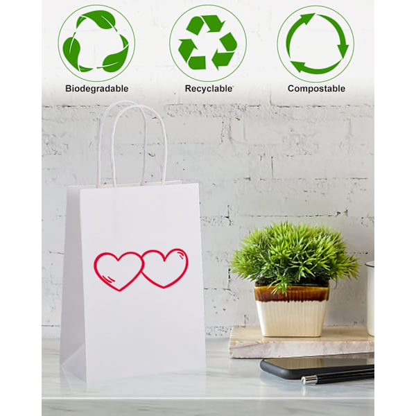 60 x Papperskassar med Handtag Vita Presentkassar Kraft - Perfekt