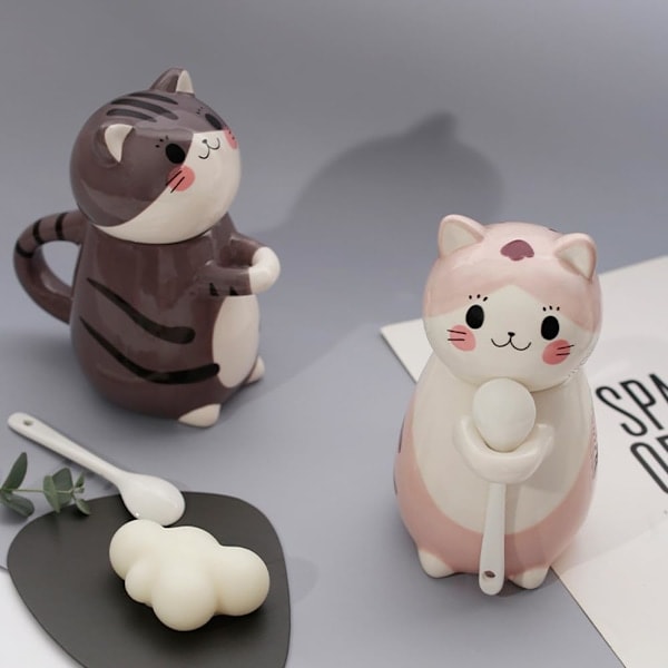 Kawaii Kattkopp, 3D Mugg Söta Frukostmuggar Dekorativ Mugg, för Frukost, Te, Kaffe, Mjölk, Presenter till Familj, Vän färg 3