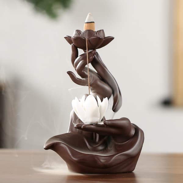 Buddhas hånd lotus røkelsesbrenner, keramisk aromaterapi diffuser, hjemmeinnrednings ornament Pink lotus