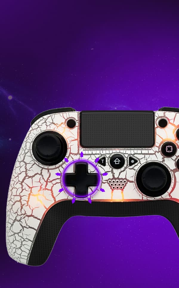 Trådlös handkontroll kompatibel med PS4, med unik sprickdesign/programmerbar baksida/dubbel vibration, kompatibel med PS4/PC/iOS