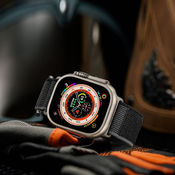 Apple Watch-armband 42mm 44mm 45mm 49mm, mjukt nylonflätad kardborreband för Apple Watch Ultra 2 Ultra Series 9 8 7 SE 6 5 4, svart/grå