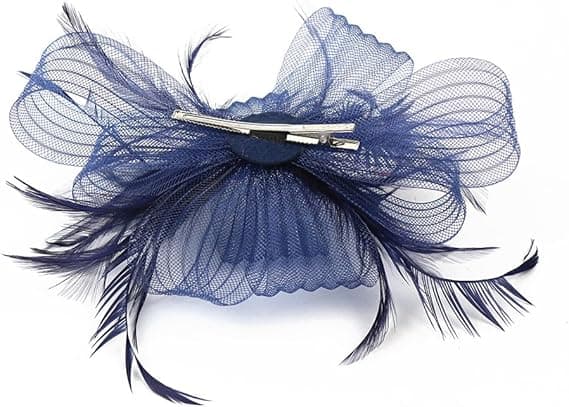 Damehodeplagg, hatt, blomst, bryllupshodeplagg, pannebånd, fjær, brudehodeplagg, hatt, kuppelhatt, mini flosshatt, hårspenne navy blue
