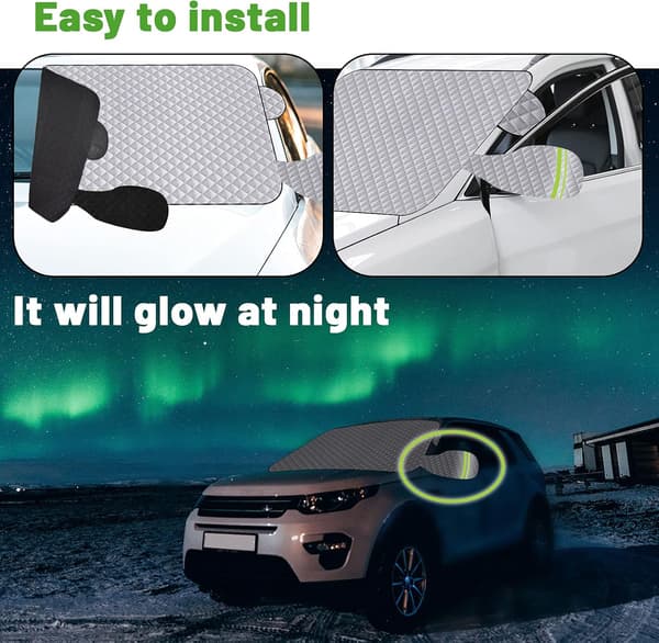 Snöskydd för bilrutor, dubbla lager med öron [5 magneter]