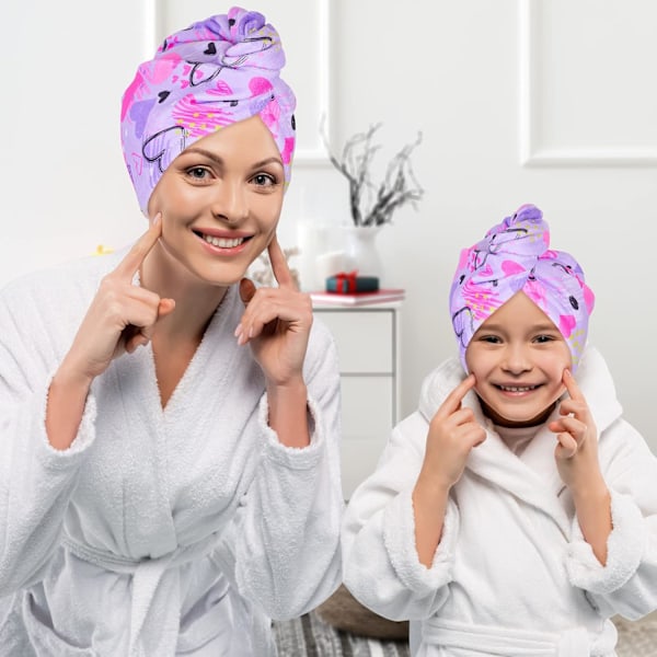 Hårhanddukar, 2-pack Mikrofiber Hårhandduk, Superabsorberande, Snabbtorkande Turban med Knappdesign