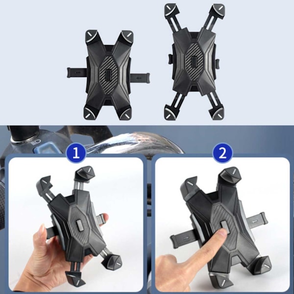 Automatisk Mobilholder til Cykel, El-løbehjul, Knallert, Motorcykel 4,7-6,8\" sort