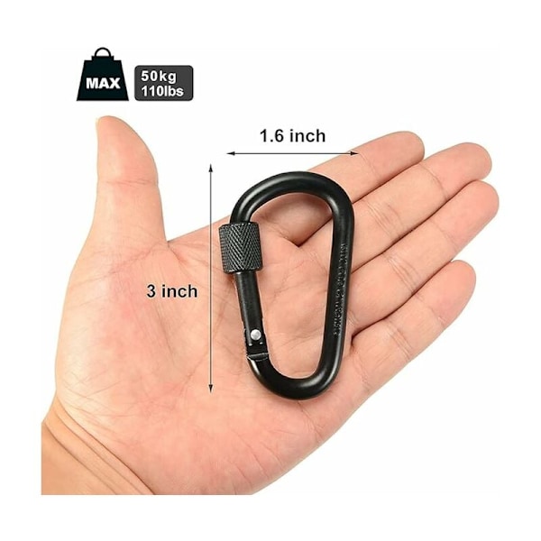 10-pack Svarta D-formade aluminiumkarbinhakar, karbinhakar för vandring, cykling, rep, fiske, camping, tält och nyckelringar, svart.Gu.B/bra