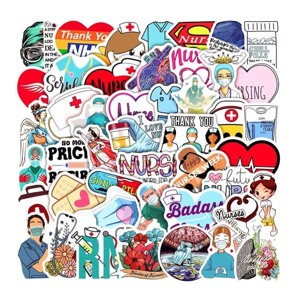 Nurse Stickers: 50 Pcs, Waterproof, PVC multifärg multicolor