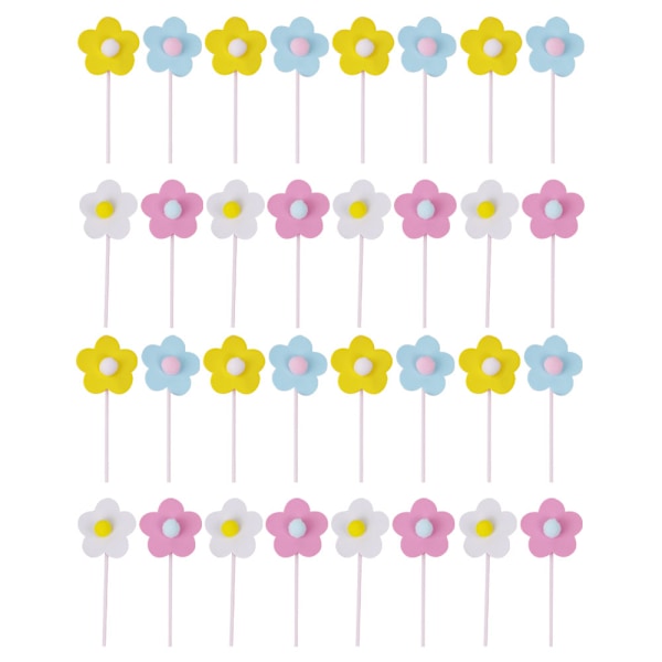 Blomster Cupcake Toppers, 32-delars Blommig Tårtdekoration Kit för Födelsedagsfest Dekorationer, Flerfärgad