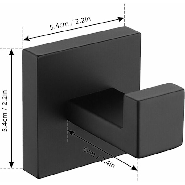 Paket med 303 Rostfritt Stål Svarta Robe Krokar Väggmonterade Handdukskrokar Vattentäta Rostfria Badrumstillbehör, Svart